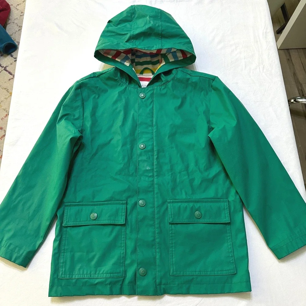 Gymboree Boys Girls Rain Jacket Size M 7-8 Striped Lining Hooded Preppy Nautical